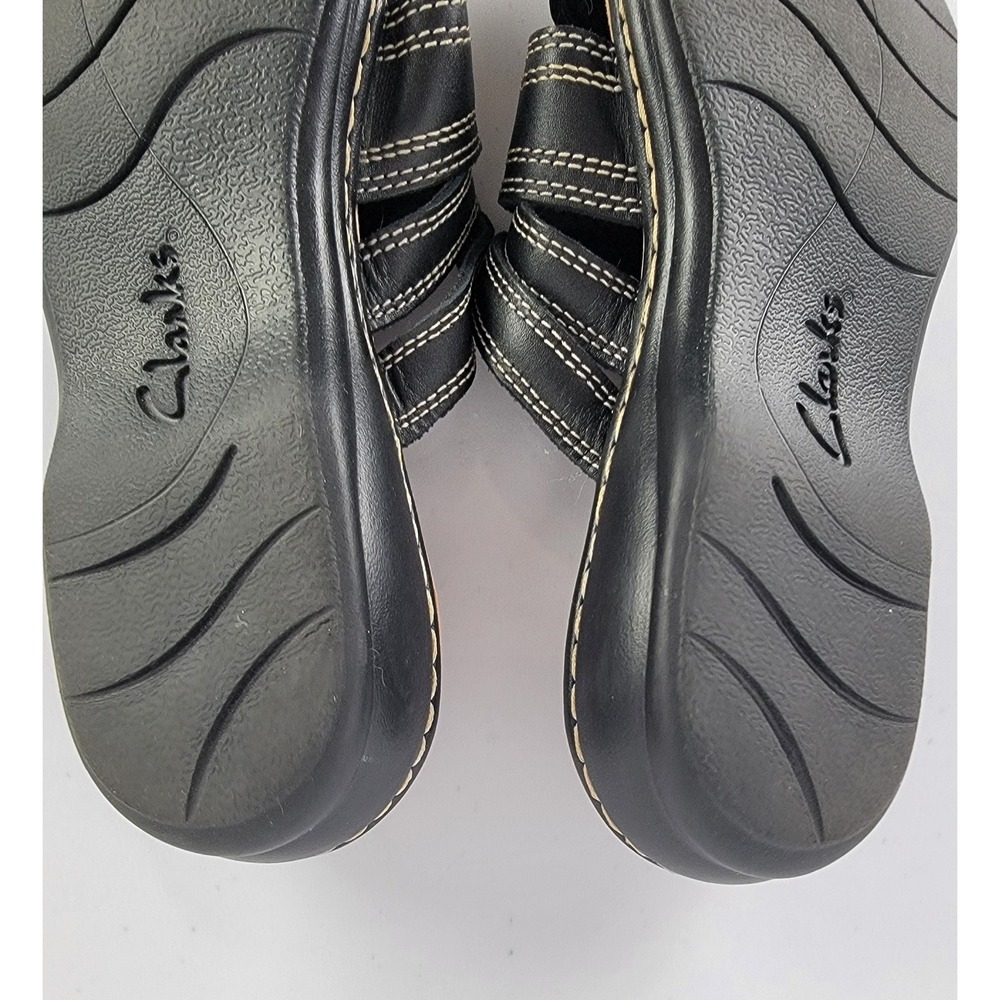 Clarks Slide Sandals Women's 9.5 Black Leather Adjustable Cushion Soft - Picture 10 of 11